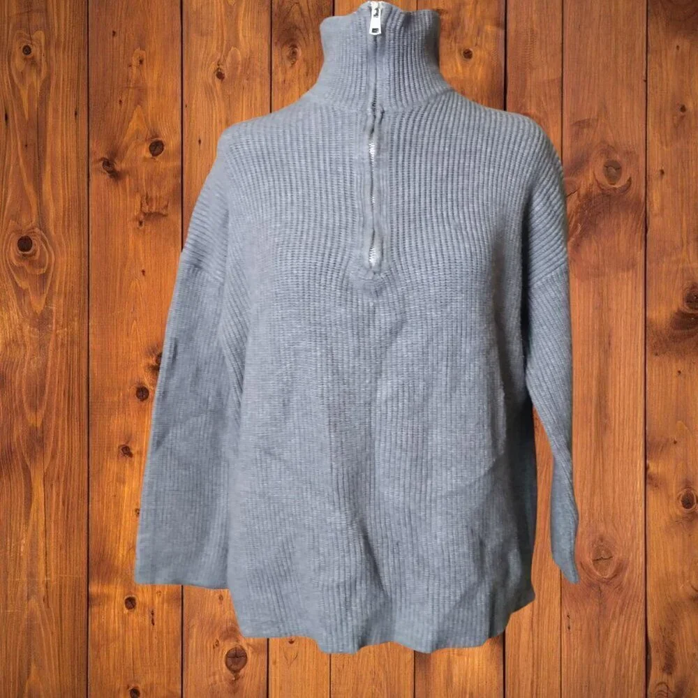 SHEIN Size XS Gray 1/2 Zip Pullover Ribbed Sweater Casual Neutral Classic
